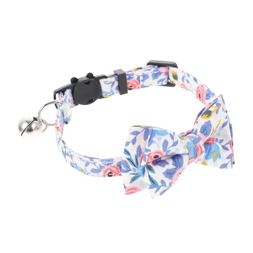 GANAZONO Katzenhalsband mit Schleifen Design Verstellbar und Atmungsaktiv für Tägliches Tragen und Hochzeiten Blau Weiße Blumenmuster von GANAZONO