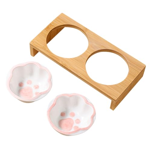 GANAZONO Keramik Katzenfutternapf mit Bambusständer rutschfest Ergonomisch für Katzen und Kleine Haustiere Große Kapazität Leicht zu Reinigen Gesund und Langlebig für Haushalt von GANAZONO