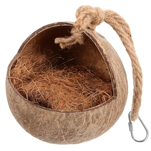 GANAZONO Kokosnussschalen Vogelnest für Sittiche und Papageien Hängendes Vogelhaus für Schlaf und Spiel Naturmaterial für Kleine Vögel für Wellensittiche und Kanarienvögel von GANAZONO