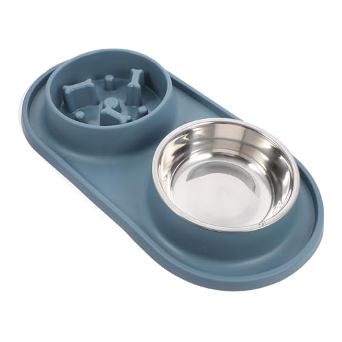 GANAZONO Slow Feeder Futternapf aus Edelstahl Doppelte Anti schling Napf Kombination für Kleine Hunde und Katzen rutschfest Spill Langsames Fressen und Trinken Praktische Futter von GANAZONO