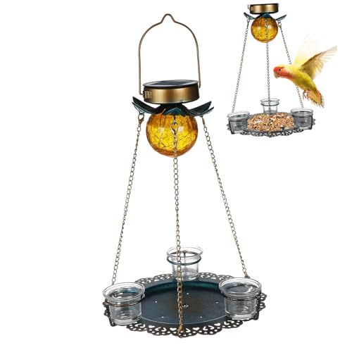 GANAZONO Solar Vogel-futterstation Mit Hängendem Design Wetterfeste Futterstelle Für Wildvögel Solarbetriebenes Licht Für Nächtliche Anziehung Installieren Und Nachzufüllen Für von GANAZONO