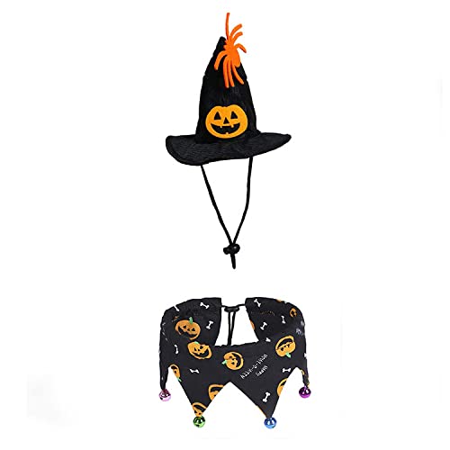 GANDUNQI Halloween-Kostüm-Set, Katzenhalsband, Kürbishut, festlicher lustiger Hundehalsband-Hut, Cosplay-Haustier-Party-Dekoration, Requisite, Halloween-Party-Kostüm, Dekorationszubehör von GANDUNQI