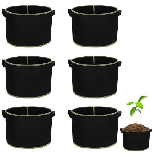 Pflanzsack, 6 Stück Pflanzsack 3 Gallonen Stofftopf, Schwarz Grün 3 Gallonen Pflanzenbau Beutel, Pflanzsack aus Vlies Stoff, Pflanzbeutel mit Griffen Pflanzsäcke, für Balkon, Garten, Gewächshaus von GANILITY