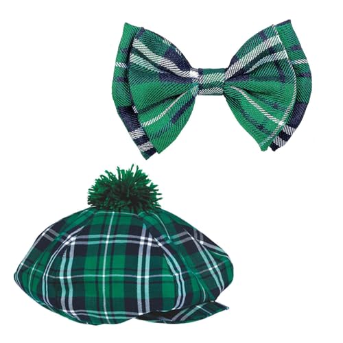 GAOINTELL Grünes Karomuster mit Fliege, achteckiges Hut-Set für Patricks-Tag, Party, Kopfbedeckung, Malerhut für Karneval, Urlaub, Patrick's Day von GAOINTELL