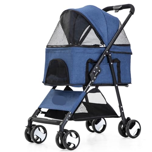 GAOJUNAN Hundewagen Hunde Kinderwagen Faltbarer Haustier-Kinderwagen Mit Aufbewahrungskorb, Hunde-Kinderwagen Mit Abnehmbarem Träger, Reise-Katzen-Kinderwagen Hundebuggy Hunderollstuhl(Blue) von GAOJUNAN