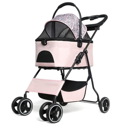 GAOJUNAN Hundewagen Hunde Kinderwagen Faltbarer Hunde-Kinderwagen Mit Abnehmbarem Träger, Haustier-Katzen-Kinderwagen Mit Aufbewahrungskorb Und Getränkehalter Hundebuggy Hunderollstuhl(B) von GAOJUNAN