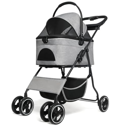 GAOJUNAN Hundewagen Hunde Kinderwagen Faltbarer Hunde-Kinderwagen Mit Abnehmbarem Träger, Haustier-Katzen-Kinderwagen Mit Aufbewahrungskorb Und Getränkehalter Hundebuggy Hunderollstuhl(C) von GAOJUNAN