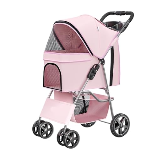 GAOJUNAN Hundewagen Hunde Kinderwagen Faltbarer Hunde-Kinderwagen Mit Rad, Faltbarer Katzen-Hunde-Kinderwagen Mit Aufbewahrungskorb Für Kleine Und Mittelgroße Hunde Hundebuggy Hunderollstuhl(Pink) von GAOJUNAN