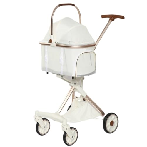 GAOJUNAN Hundewagen Hunde Kinderwagen Zusammenklappbarer Hunde-Kinderwagen Für Kleine Und Mittelgroße Hunde Und Katzen, 4-Räder-Reiseträger Mit Aufbewahrungskorb Hundebuggy Hunderollstuhl(A) von GAOJUNAN