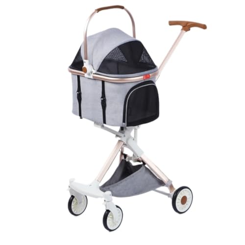 GAOJUNAN Hundewagen Hunde Kinderwagen Zusammenklappbarer Hunde-Kinderwagen Für Kleine Und Mittelgroße Hunde Und Katzen, 4-Räder-Reiseträger Mit Aufbewahrungskorb Hundebuggy Hunderollstuhl(D) von GAOJUNAN