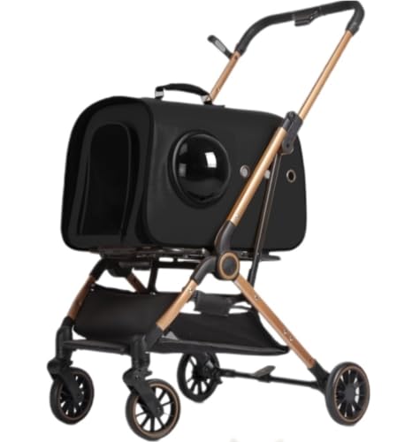 GAOJUNAN Hundewagen Hunde Kinderwagen Zusammenklappbarer Reise-Haustier-Kinderwagen Mit 4 Rädern Und Abnehmbarem Träger Für Kleine, Mittelgroße Katzen Und Hunde Hundebuggy Hunderollstuhl(Black) von GAOJUNAN