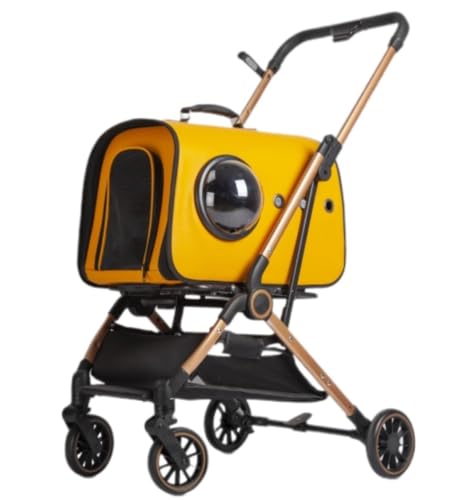 GAOJUNAN Hundewagen Hunde Kinderwagen Zusammenklappbarer Reise-Haustier-Kinderwagen Mit 4 Rädern Und Abnehmbarem Träger Für Kleine, Mittelgroße Katzen Und Hunde Hundebuggy Hunderollstuhl(Yellow) von GAOJUNAN