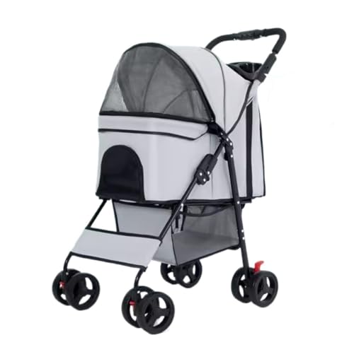 Hundewagen Hunde Kinderwagen 3-in-1-Hunde-Kinderwagen, Faltbarer Haustier-Kinderwagen Mit Abnehmbarem Träger, Aufbewahrungskorb Und 4 Rädern Für Kleine, Mittelgroße Hunde Und Katzen Hundebuggy Hundero von GAOJUNAN