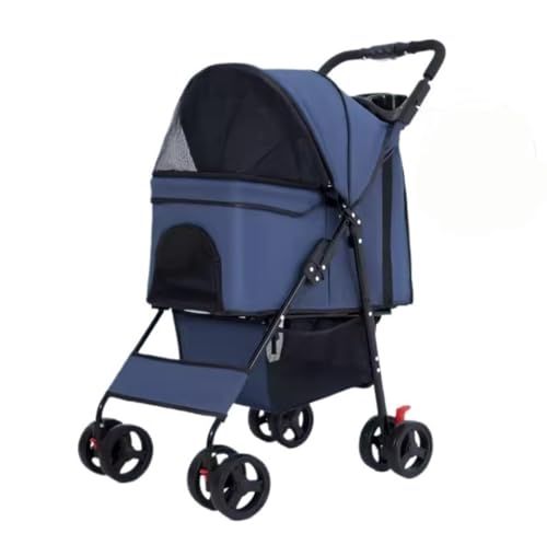 Hundewagen Hunde Kinderwagen 3-in-1-Hunde-Kinderwagen, Faltbarer Haustier-Kinderwagen Mit Abnehmbarem Träger, Aufbewahrungskorb Und 4 Rädern Für Kleine, Mittelgroße Hunde Und Katzen Hundebuggy Hundero von GAOJUNAN