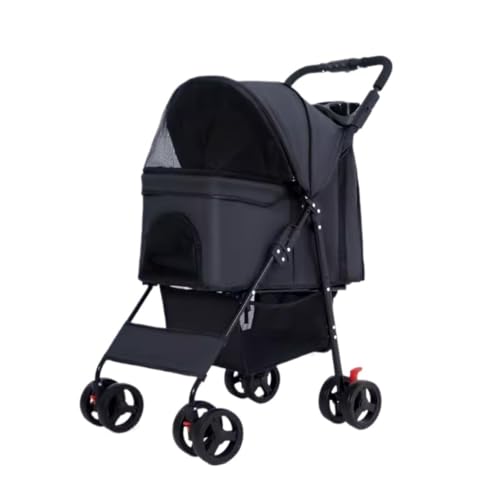 Hundewagen Hunde Kinderwagen 3-in-1-Hunde-Kinderwagen, Faltbarer Haustier-Kinderwagen Mit Abnehmbarem Träger, Aufbewahrungskorb Und 4 Rädern Für Kleine, Mittelgroße Hunde Und Katzen Hundebuggy Hundero von GAOJUNAN