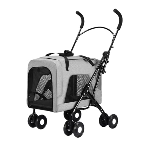 Hundewagen Hunde Kinderwagen Abnehmbarer Haustier-Kinderwagen Mit 4 Rädern, Zusammenklappbarer Hunde-Kinderwagen, Katzen-Kinderwagen Für Mittelgroße Und Kleine Hunde Hundebuggy Hunderollstuhl(Grey) von GAOJUNAN