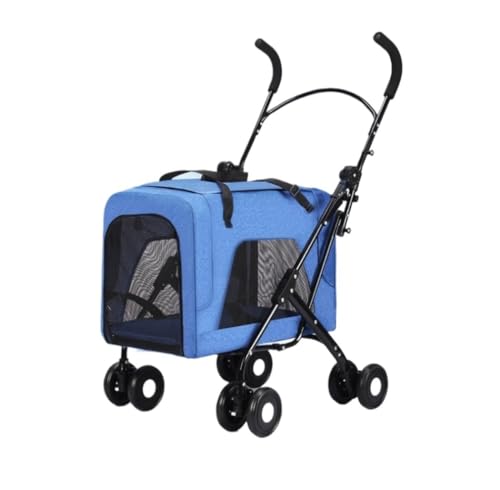 Hundewagen Hunde Kinderwagen Abnehmbarer Haustier-Kinderwagen Mit 4 Rädern, Zusammenklappbarer Hunde-Kinderwagen, Katzen-Kinderwagen Für Mittelgroße Und Kleine Hunde Hundebuggy Hunderollstuhl(Blue) von GAOJUNAN