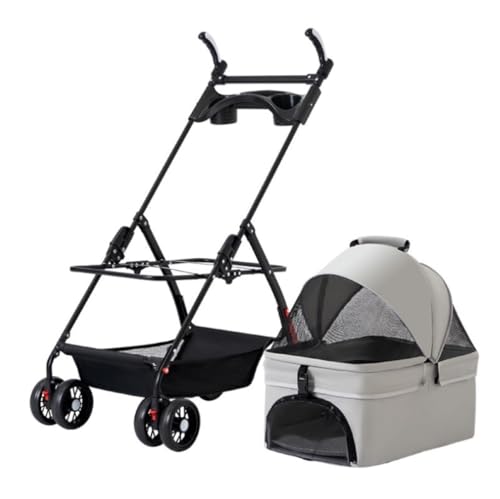 Hundewagen Hunde Kinderwagen Abnehmbarer Haustier-Kinderwagen Mit 4 Rädern, Zusammenklappbarer Hunde-Kinderwagen Mit Aufbewahrungskorb, Katzen-Kinderwagen Für Mittelgroße Und Kleine Hunde Hundebuggy H von GAOJUNAN