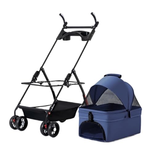 Hundewagen Hunde Kinderwagen Abnehmbarer Haustier-Kinderwagen Mit 4 Rädern, Zusammenklappbarer Hunde-Kinderwagen Mit Aufbewahrungskorb, Katzen-Kinderwagen Für Mittelgroße Und Kleine Hunde Hundebuggy H von GAOJUNAN