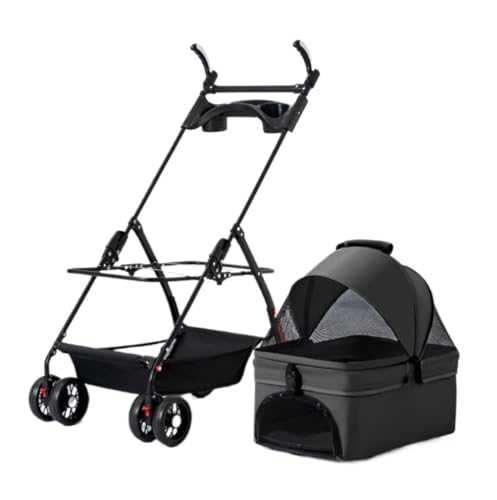 Hundewagen Hunde Kinderwagen Abnehmbarer Haustier-Kinderwagen Mit 4 Rädern, Zusammenklappbarer Hunde-Kinderwagen Mit Aufbewahrungskorb, Katzen-Kinderwagen Für Mittelgroße Und Kleine Hunde Hundebuggy H von GAOJUNAN