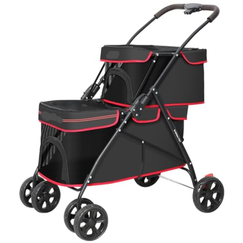 Hundewagen Hunde Kinderwagen Faltbarer Doppel-Hunde-Kinderwagen, Katzen-Kinderwagen Für Die Reise, Haustier-Kinderwagen Für 2 Hunde, Katzen, Klein, Mittelgroß, Auf Rädern Hundebuggy Hunderollstuhl von GAOJUNAN