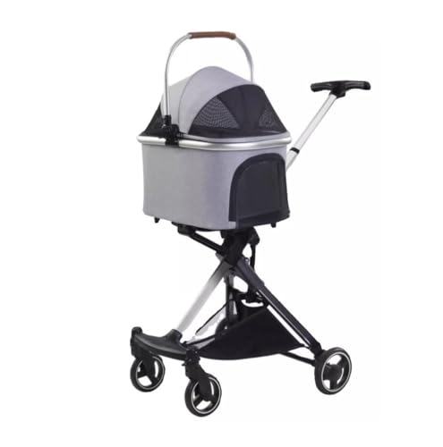 Hundewagen Hunde Kinderwagen Faltbarer Haustier-Kinderwagen, 3-in-1-Hundewagen, Haustiertransporter, Kinderwagen Mit Aufbewahrungskorb Für Katzen Und Hunde Hundebuggy Hunderollstuhl(Light gray) von GAOJUNAN