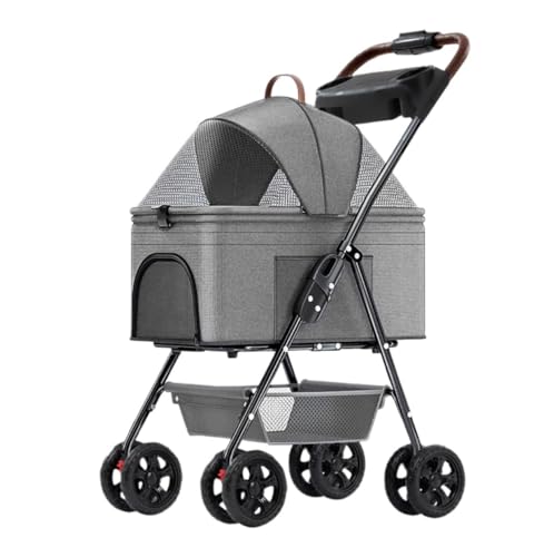 Hundewagen Hunde Kinderwagen Faltbarer Haustier-Kinderwagen, 3-in-1-Hundewagen Mit Abnehmbarem Träger, Aufbewahrungskorb Und 4 Rädern Für Kleine, Mittelgroße Hunde Und Katzen Hundebuggy Hunderollstuhl von GAOJUNAN