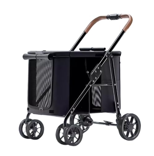 Hundewagen Hunde Kinderwagen Faltbarer Haustier-Kinderwagen Mit 4 Rädern, Tragbarer Hunde-Kinderwagen, Katzen-Kinderwagen Für Kleine, Mittelgroße Hunde Und Katzen Hundebuggy Hunderollstuhl(Black) von GAOJUNAN
