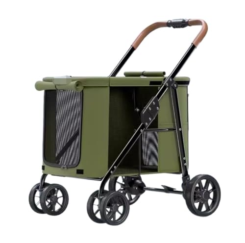 Hundewagen Hunde Kinderwagen Faltbarer Haustier-Kinderwagen Mit 4 Rädern, Tragbarer Hunde-Kinderwagen, Katzen-Kinderwagen Für Kleine, Mittelgroße Hunde Und Katzen Hundebuggy Hunderollstuhl(Grün) von GAOJUNAN