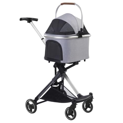 Hundewagen Hunde Kinderwagen Faltbarer Katzen- Und Hunde-Haustier-Kinderwagen Für Mittelgroße Und Kleine Hunde, Katzen-Kinderwagen, Abnehmbarer Trägerkorb Für Welpen Hundebuggy Hunderollstuhl(Grey) von GAOJUNAN