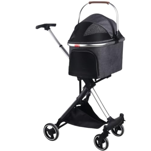 Hundewagen Hunde Kinderwagen Faltbarer Katzen- Und Hunde-Haustier-Kinderwagen Für Mittelgroße Und Kleine Hunde, Katzen-Kinderwagen, Abnehmbarer Trägerkorb Für Welpen Hundebuggy Hunderollstuhl(Black) von GAOJUNAN