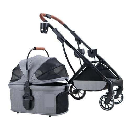 Hundewagen Hunde Kinderwagen Haustier-Kinderwagen, Zusammenklappbarer Katzen-Kinderwagen, Getränkehalter, Reise-Hunde-Kinderwagen Mit Abnehmbarem Träger Für Mittelgroße Und Kleine Hunde Hundebuggy Hun von GAOJUNAN