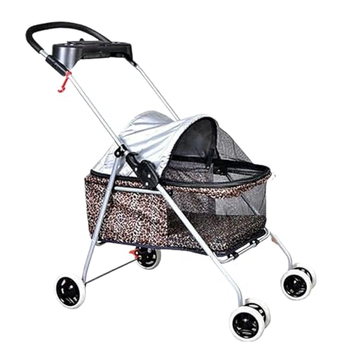 Hundewagen Hunde Kinderwagen Haustier-Kinderwagen Für Mittelgroße Und Kleine Hunde, 4 Räder, Zusammenklappbarer Tragbarer Katzen- Und Hunde-Kinderwagen Mit Getränkehaltern, Abnehmbarer Innenfutter Hun von GAOJUNAN