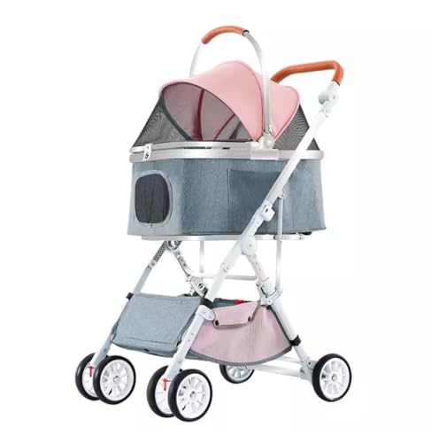 Hundewagen Hunde Kinderwagen Hunde-Kinderwagen Mit 4 Rädern Und Abnehmbarem Aufbewahrungskorb, Verstellbarer Griff, Haustier-Katzen-Kinderwagen Für Kleine Und Mittelgroße Haustiere Hundebuggy Hunderol von GAOJUNAN