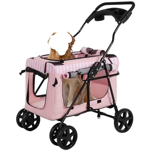 Hundewagen Hunde Kinderwagen Zusammenklappbarer Haustier-Kinderwagen Mit 4 Rädern, Hunde-Kinderwagen Mit Abnehmbarer Tragetasche, Katzen-Hunde-Kinderwagen Für Kleine, Mittelgroße Katzen Und Hunde Hund von GAOJUNAN