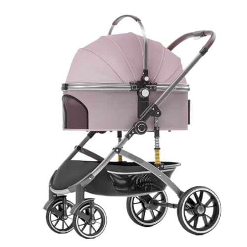 Hundewagen Hunde Kinderwagen Zusammenklappbarer Haustier-Kinderwagen Mit Aufbewahrungskorb, Reise-Hundewagen Mit Abnehmbarem Träger Für Kleine, Mittelgroße Katzen Und Hunde Hundebuggy Hunderollstuhl(A von GAOJUNAN