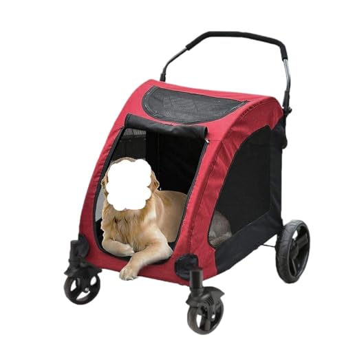 Hundewagen Hunde Kinderwagen Zusammenklappbarer Hunde-Kinderwagen Mit 4 Gummirädern Und Verstellbarem Griff, Reißverschluss-Einstiegs-Haustierwagen, Netz-Oberlicht-Katzen-Hunde-Kinderwagen Hundebuggy von GAOJUNAN