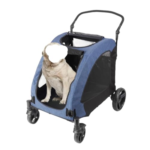 Hundewagen Hunde Kinderwagen Zusammenklappbarer Hunde-Kinderwagen Mit 4 Gummirädern Und Verstellbarem Griff, Reißverschluss-Einstiegs-Haustierwagen, Netz-Oberlicht-Katzen-Hunde-Kinderwagen Hundebuggy von GAOJUNAN