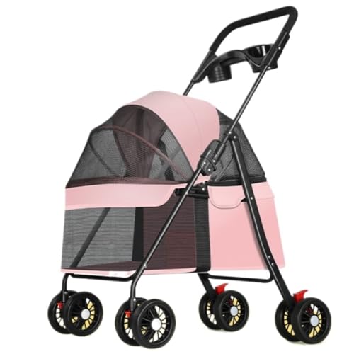 Hundewagen Hunde Kinderwagen Zusammenklappbarer Hunde-Kinderwagen Mit Abnehmbarem Träger, Haustier-Kinderwagen Für Kleine Mittelgroße Hunde Und Katzen, 4-Räder-Reiseträger Hundebuggy Hunderollstuhl(Pi von GAOJUNAN