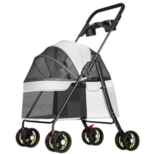 Hundewagen Hunde Kinderwagen Zusammenklappbarer Hunde-Kinderwagen Mit Abnehmbarem Träger, Haustier-Kinderwagen Für Kleine Mittelgroße Hunde Und Katzen, 4-Räder-Reiseträger Hundebuggy Hunderollstuhl(Gr von GAOJUNAN