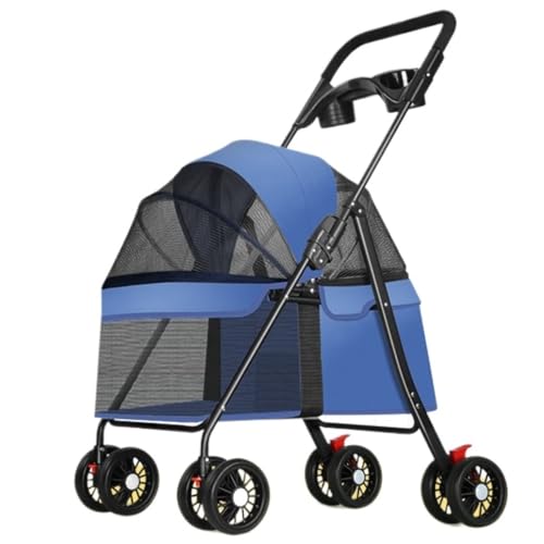 Hundewagen Hunde Kinderwagen Zusammenklappbarer Hunde-Kinderwagen Mit Abnehmbarem Träger, Haustier-Kinderwagen Für Kleine Mittelgroße Hunde Und Katzen, 4-Räder-Reiseträger Hundebuggy Hunderollstuhl(Bl von GAOJUNAN