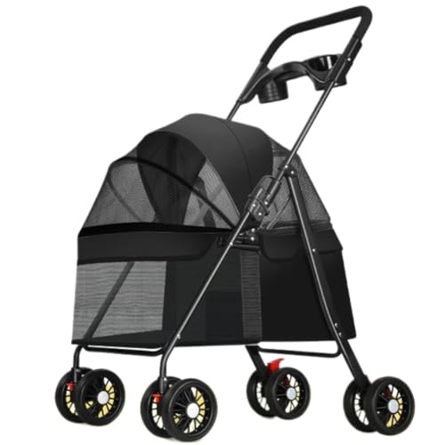 Hundewagen Hunde Kinderwagen Zusammenklappbarer Hunde-Kinderwagen Mit Abnehmbarem Träger, Haustier-Kinderwagen Für Kleine Mittelgroße Hunde Und Katzen, 4-Räder-Reiseträger Hundebuggy Hunderollstuhl(Bl von GAOJUNAN