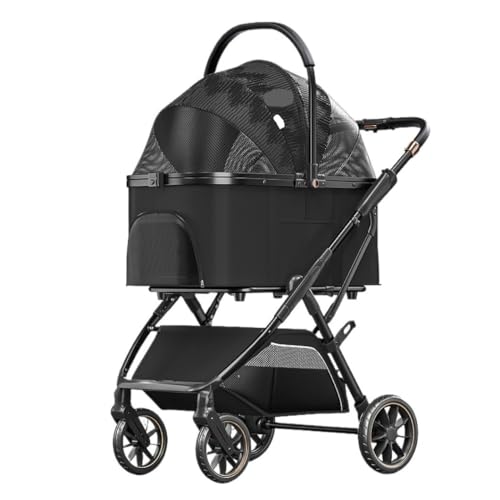 Hundewagen Hunde Kinderwagen Zusammenklappbarer Hunde-Kinderwagen Mit Aufbewahrungskorb, Reise-Haustier-Katzen-Kinderwagen Mit Rädern, Welpen-Kinderwagen Für Mittelgroße Und Kleine Hunde Hundebuggy Hu von GAOJUNAN