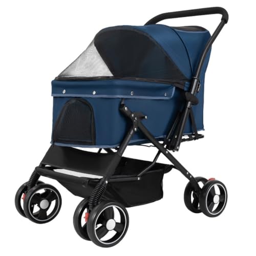 Hundewagen Hunde Kinderwagen Zusammenklappbarer Reise-Haustier-Kinderwagen, Hunde-Kinderwagen Mit Aufbewahrungskorb, Rädern Für Kleine, Mittelgroße Katzen Und Hunde Hundebuggy Hunderollstuhl(Blue) von GAOJUNAN