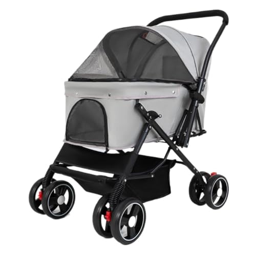 Hundewagen Hunde Kinderwagen Zusammenklappbarer Reise-Haustier-Kinderwagen, Hunde-Kinderwagen Mit Aufbewahrungskorb, Rädern Für Kleine, Mittelgroße Katzen Und Hunde Hundebuggy Hunderollstuhl(Grey) von GAOJUNAN