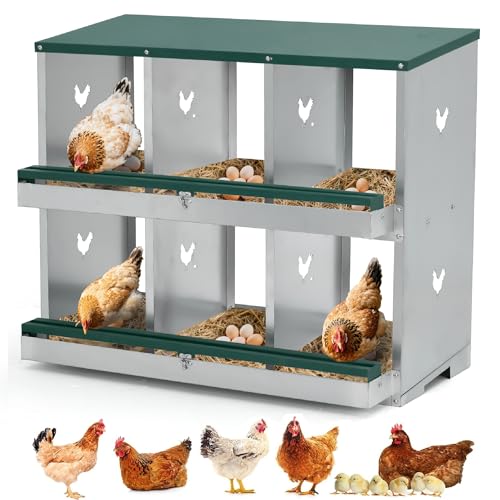 Hühner Nistkasten, 6 Löcher Nistkästen, Heavy Duty Metall Legekästen, Zweistöckiger Nistkasten Eiersammlung für Hühnerstall, Handbuch enthalten Hühner Nistkasten, 6 Löcher Nistkästen, Heavy Duty Metall Legekästen, Zweistöckiger Nistkasten Eiersammlung für Hühnerstall, Handbuch enthalten von GAOMON