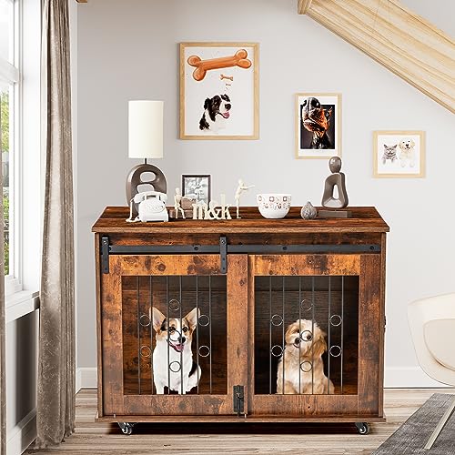 Hundekäfig mit beweglicher Trennwand, 99,1 cm, Holz, Hundehütte aus Holz, Klappdeckel, 100 x 64 x 73 cm (B x T x H) von GAOMON