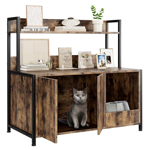 Katzentoilette mit Regalen Aufbewahrung, 2-in-1 Versteckte Katzentoilette mit Türen, Innenklo Möbel, Katzentoilettenmöbel aus Holz mit Kratzmatte, Haustieraufbewahrungsschrank, Rustikales Braun Katzentoilette mit Regalen Aufbewahrung, 2-in-1 Versteckte Katzentoilette mit Türen, Innenklo Möbel, Katzentoilettenmöbel aus Holz mit Kratzmatte, Haustieraufbewahrungsschrank, Rustikales Braun von GAOMON