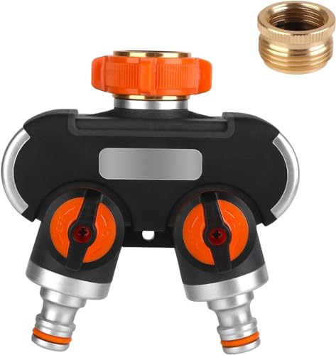 2-Wege-Verteiler: 3/4" und 1/2" Wasser Verteiler mit Wasserverteiler Wasserhahn, für gleichzeitigen Anschluss von Zwei Geräten, beide Ausgänge regulierbar, Adapter zu Gartenbewässerung Bewässerung von GAOUTO