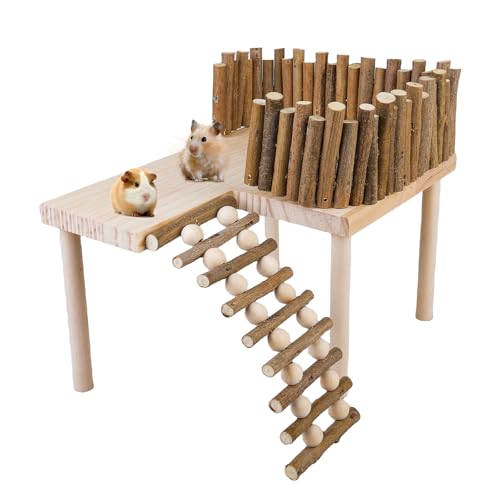 Holzhamster Kletterplattform, Hamster Plattform Klettern Spielzeug für Hamster, Hamster Zubehör mit Kletterleiter, Golden Bear Hamster Hamster Käfig Zubehör (Vertikales Klettern) von GAOUTO